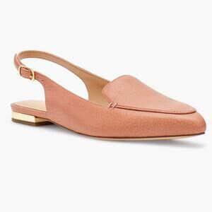 Talbots Pebbled Leather Slingback Flats Poppy Pointed Toe Pink Size 6.5M